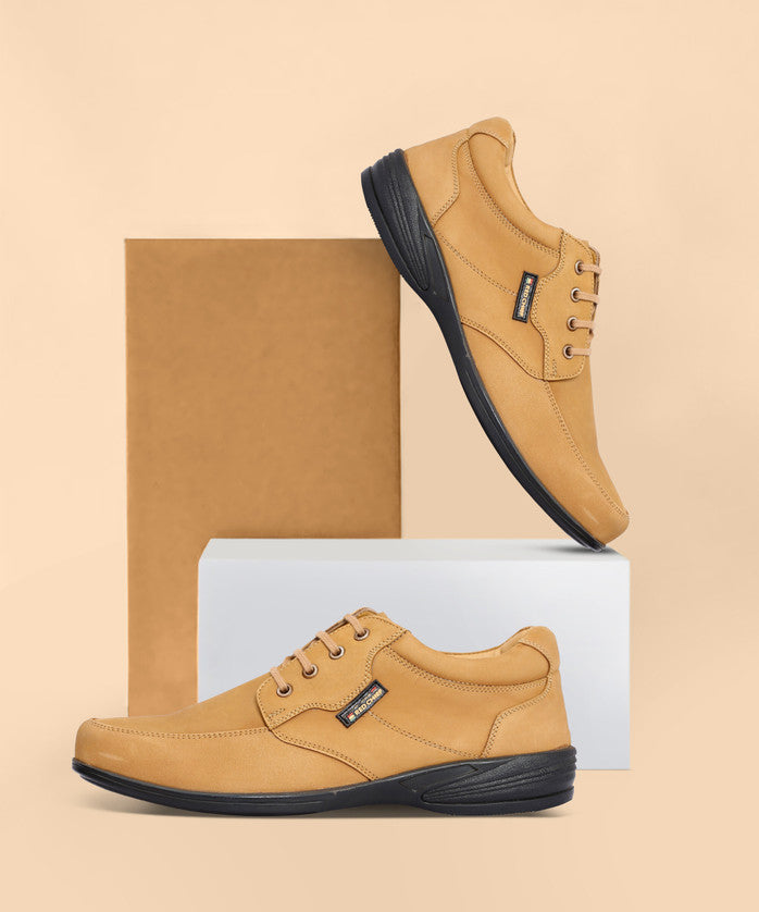 RED CHIEF Genuine Leather Casual Sneakers for Men Rust RC3506 022 Lace Up Shoes For Men (Tan, Black , 8 UK/India)