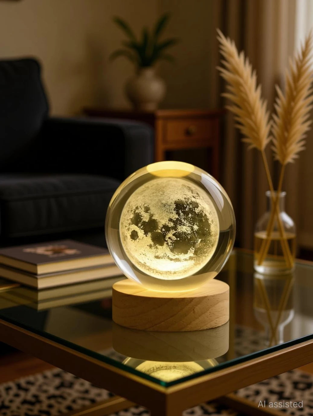 Corozil 3D Moon Crystal Ball Night Lamp (7.5 cm, Yellow